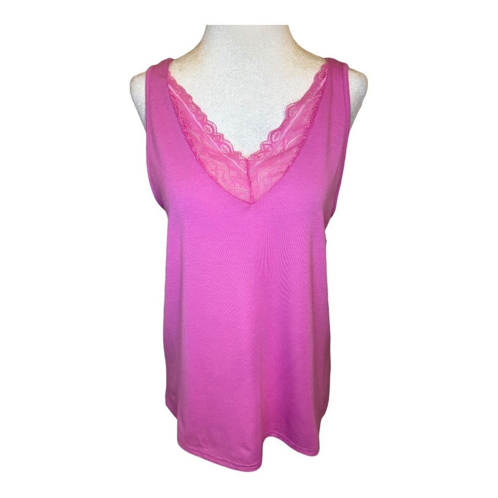 Flora Women's Lace Trim V-Neck Tank Top Camisole Pink‎ Size Small NWOT